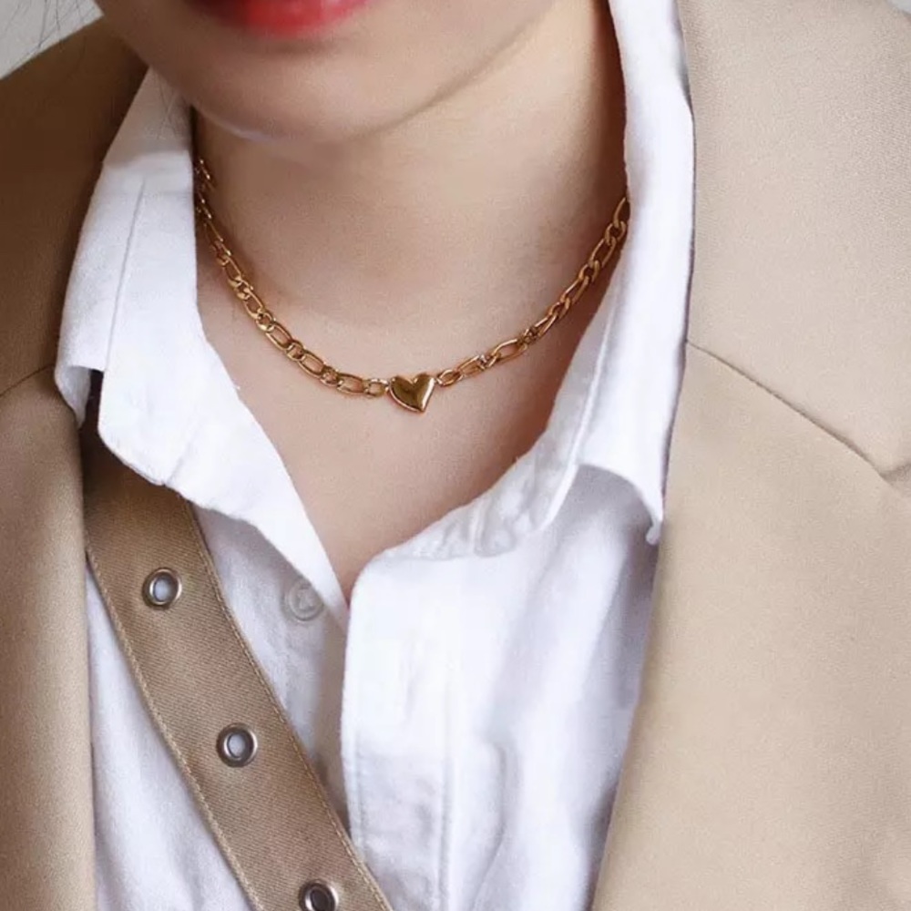 18GP Heart Chain Choker Necklace